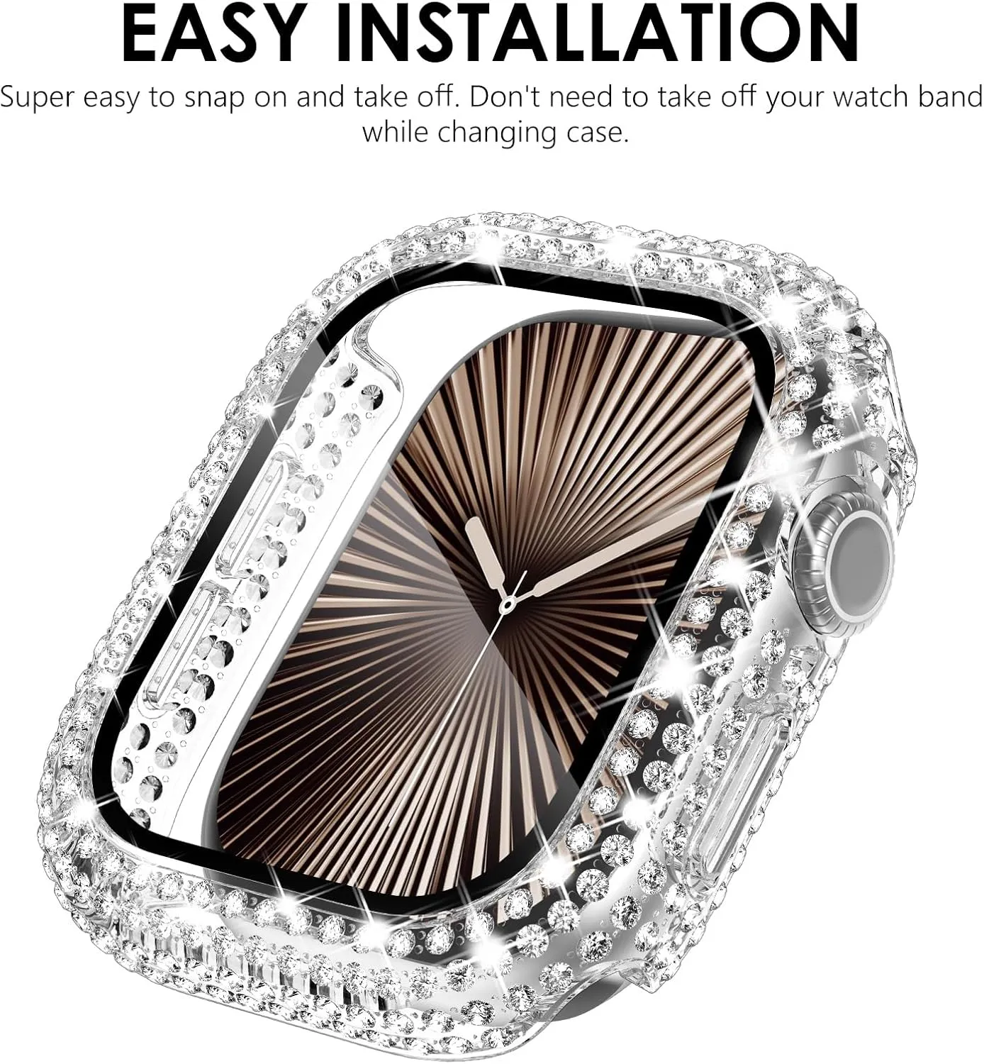 KADES Compatible with iWatch Series 9 8 7 45mm Accessories with Built-in Tempered Glass Screen Protector Bling Crystal Diamond Rhinestone Full Protective Bumper Cover for Women Man(45mm,Clear)