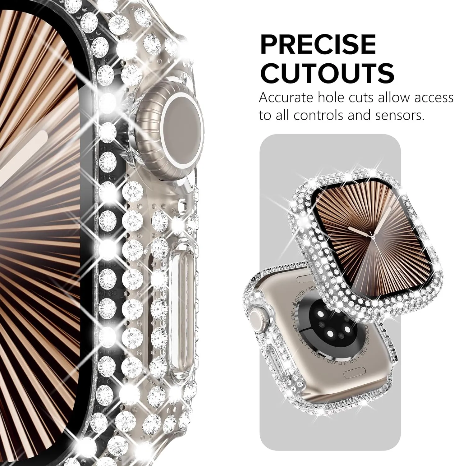 KADES Compatible with iWatch Series 9 8 7 45mm Accessories with Built-in Tempered Glass Screen Protector Bling Crystal Diamond Rhinestone Full Protective Bumper Cover for Women Man(45mm,Clear)