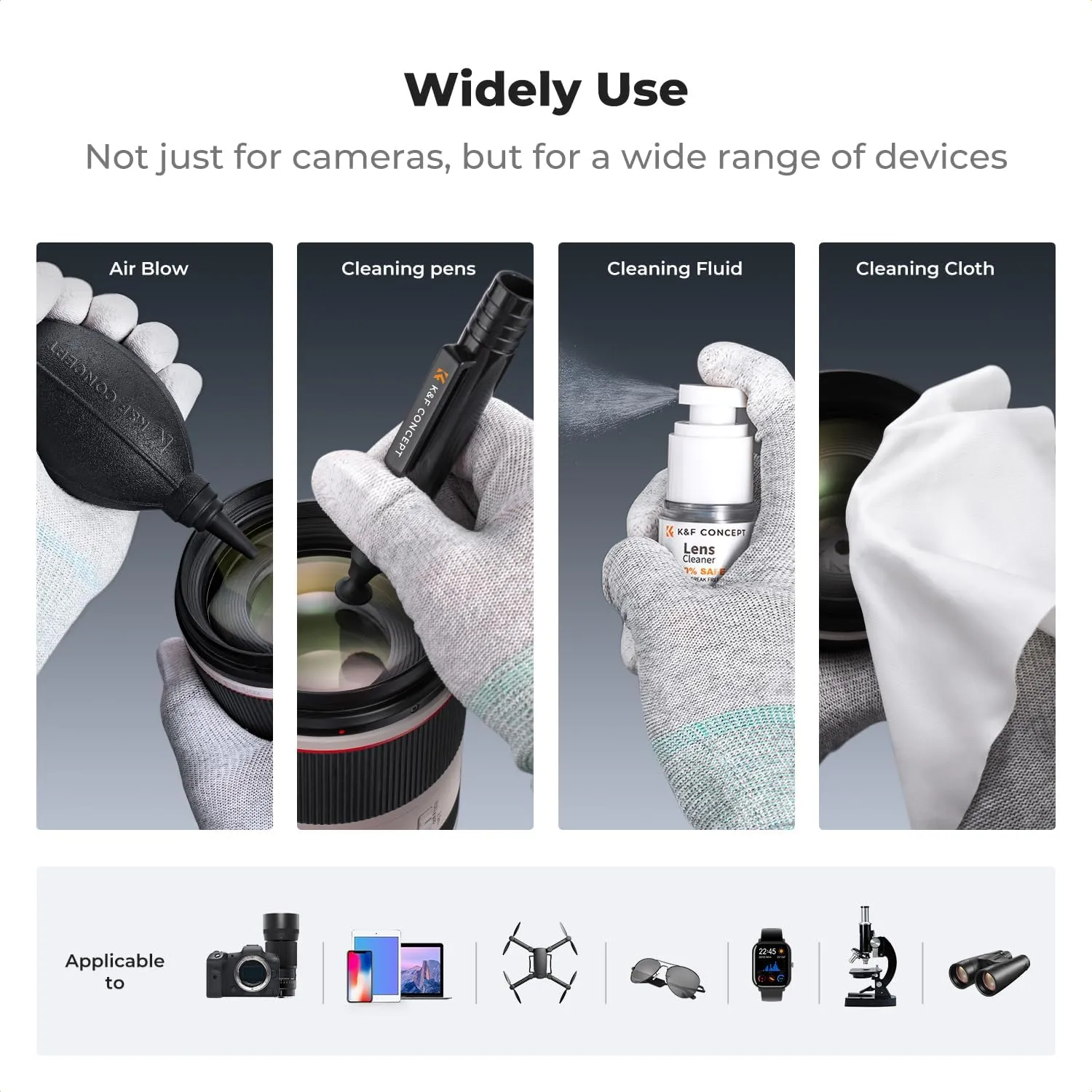 K&F Concept Professional Lens Cleaning Kit for DSLR & Mirrorless Cameras with APS-C/Full-Frame Sensor Cleaning Swabs/Lens Cleaner/Gloves/Camera Blower/Lens Pen Brush/Microfiber Cloths/Carrying Case