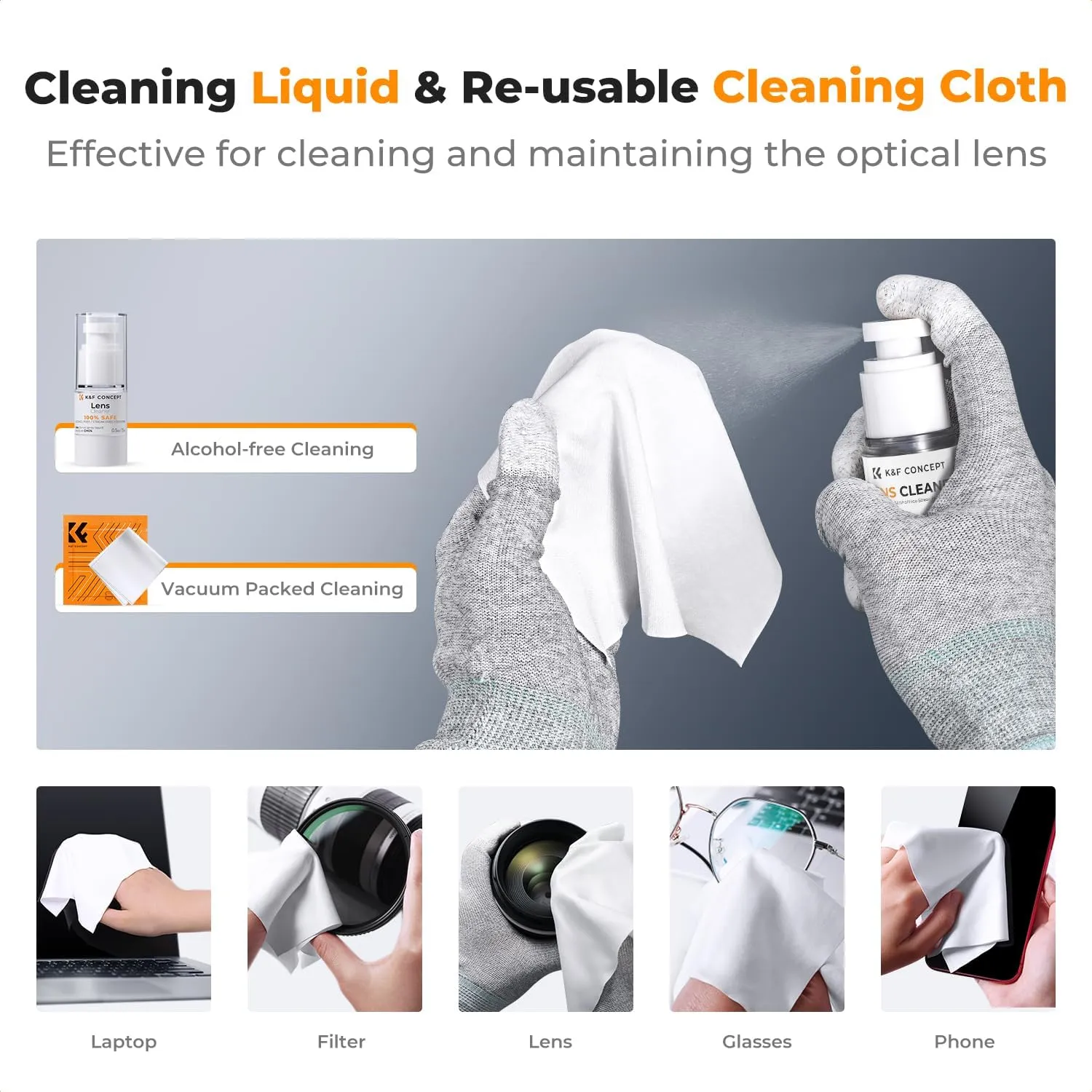 K&F Concept Professional Lens Cleaning Kit for DSLR & Mirrorless Cameras with APS-C/Full-Frame Sensor Cleaning Swabs/Lens Cleaner/Gloves/Camera Blower/Lens Pen Brush/Microfiber Cloths/Carrying Case