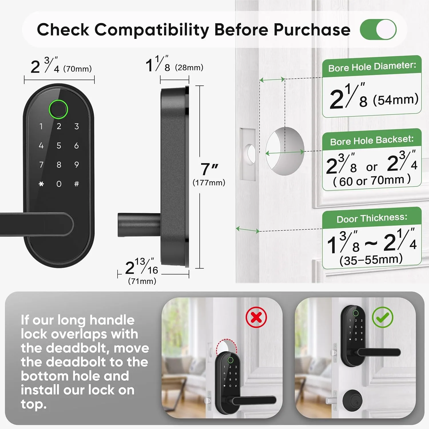 Keyless-Entry Fingerprint Digital Smart Lock: Electronic Door Lock with Code Passcode, Electric Door Knob, Biometric Door Handle (Black)