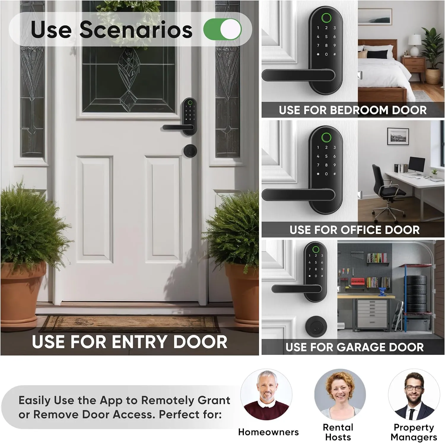 Keyless-Entry Fingerprint Digital Smart Lock: Electronic Door Lock with Code Passcode, Electric Door Knob, Biometric Door Handle (Black)