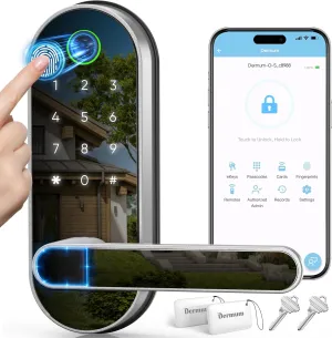 Keyless-Entry Fingerprint Digital Smart Lock: Electronic Door Lock with Code Passcode, Electric Door Knob, Biometric Door Handle (Silver)