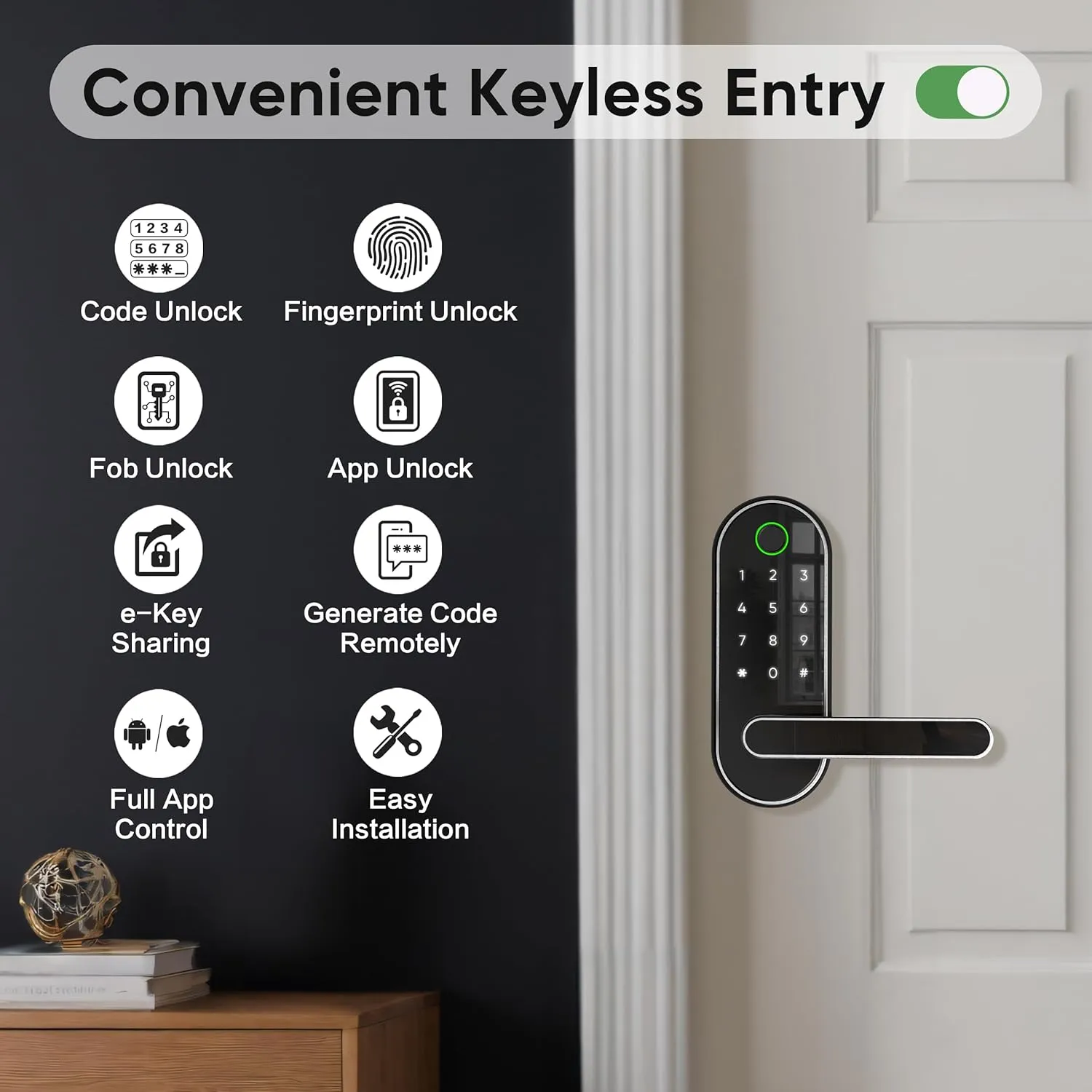 Keyless-Entry Fingerprint Digital Smart Lock: Electronic Door Lock with Code Passcode, Electric Door Knob, Biometric Door Handle (Silver)