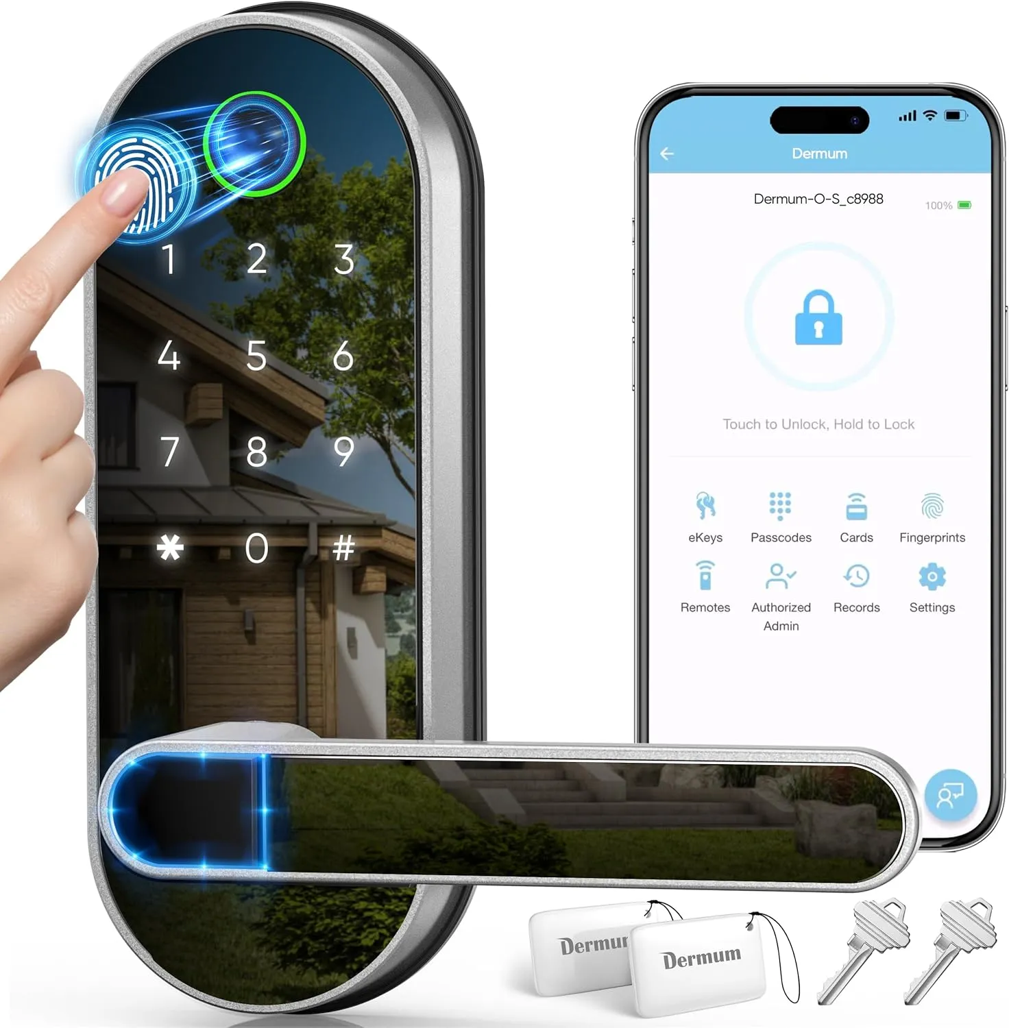 Keyless-Entry Fingerprint Digital Smart Lock: Electronic Door Lock with Code Passcode, Electric Door Knob, Biometric Door Handle (Silver)