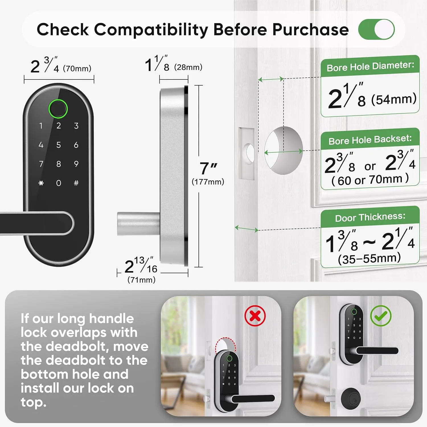 Keyless-Entry Fingerprint Digital Smart Lock: Electronic Door Lock with Code Passcode, Electric Door Knob, Biometric Door Handle (Silver)
