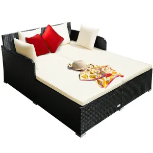 Large Modern Outdoor Patio Furniture Cushioned Daybed with Pillows
