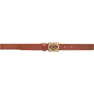 Leather belt with beautiful buckle / 15492 - Cognac