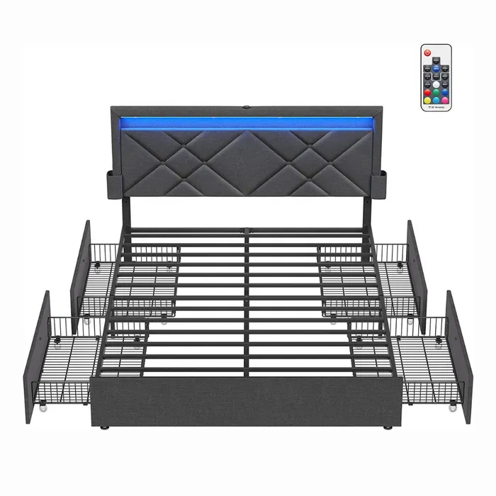 LED Queen Upholstered Bed Frame With Headboard