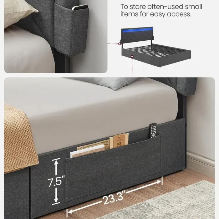 LED Queen Upholstered Bed Frame With Headboard