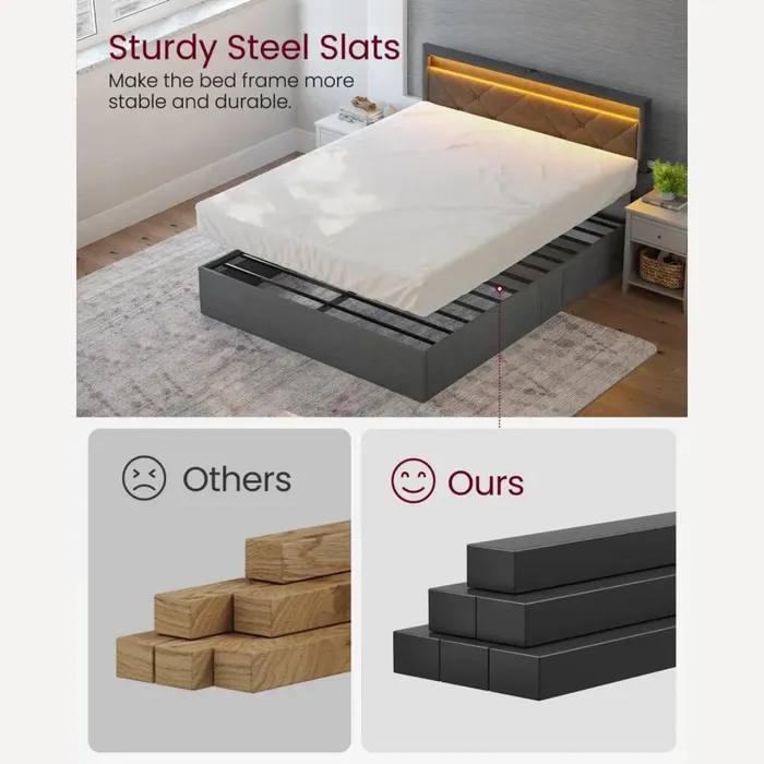 LED Queen Upholstered Bed Frame With Headboard