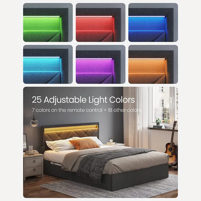 LED Queen Upholstered Bed Frame With Headboard