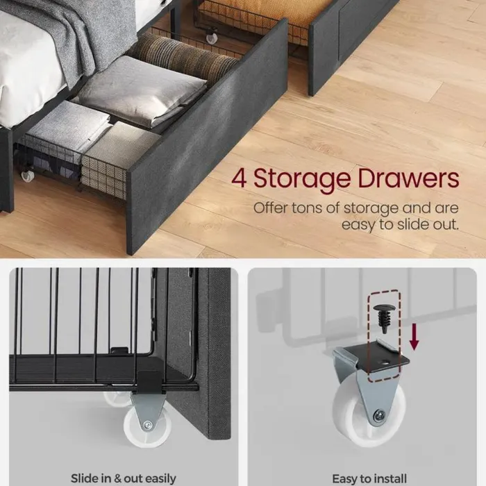 LED Queen Upholstered Bed Frame With Headboard