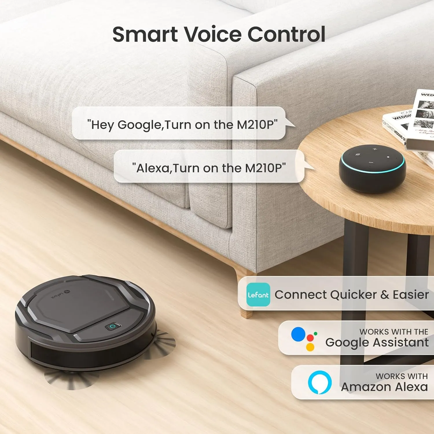 Lefant M210Pro Robot Vacuum Cleaner,Strong Suction,120 Mins Run Time,Wi-Fi Connected,Scheduled Cleaning,Compatible with Alexa,Slim Self-Charging Robotic Vacuum Cleaner for Home,Pet Hair,Hard Floors