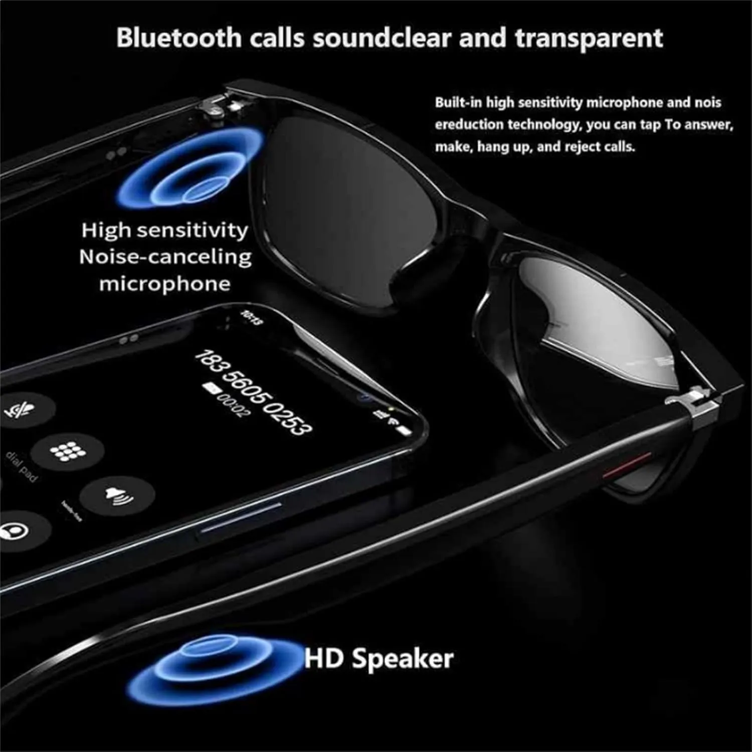 Lenskey Ai Translation Glasses, 144 Language Real-Time Translation Smart Glasses, with Bluetooth Anti-Blue Light Conference simultaneous Interpretation with Bluetooth for Men & Women (Black)