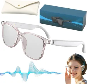 Lenskey AI Translation Glasses, Real-Time Language Translation Glasses AI, Smart Translation Wireless Bluetooth Glasses in 144 Languages for Men Women, Anti-Blue Light/UV400 Lenses (White)