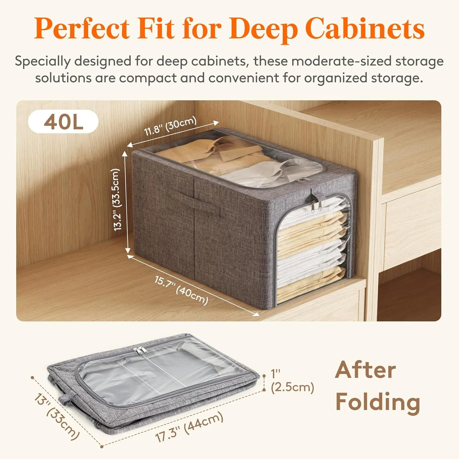 Lifewit 4 Pack Clothes Storage Bins with Metal Frame, Foldable Clothing Storage Bins with Lids, 40L Stackable Storage Box Storage Bags Fabric Bins Organizer with Clear Window Zippers Sturdy Handles