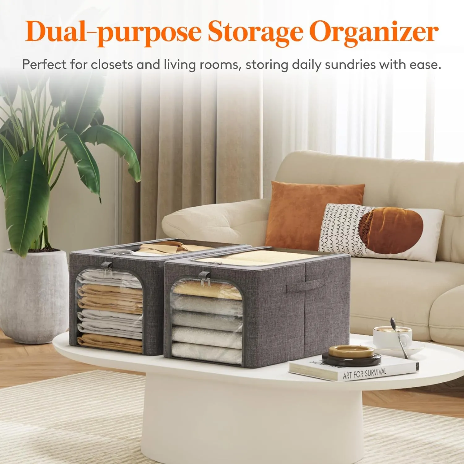 Lifewit 4 Pack Clothes Storage Bins with Metal Frame, Foldable Clothing Storage Bins with Lids, 40L Stackable Storage Box Storage Bags Fabric Bins Organizer with Clear Window Zippers Sturdy Handles
