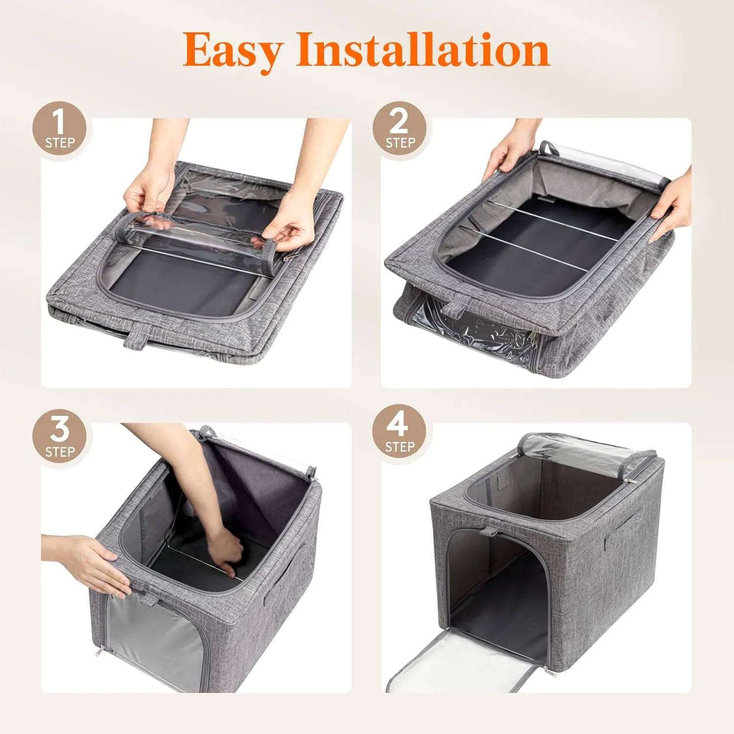 Lifewit 4 Pack Clothes Storage Bins with Metal Frame, Foldable Clothing Storage Bins with Lids, 40L Stackable Storage Box Storage Bags Fabric Bins Organizer with Clear Window Zippers Sturdy Handles