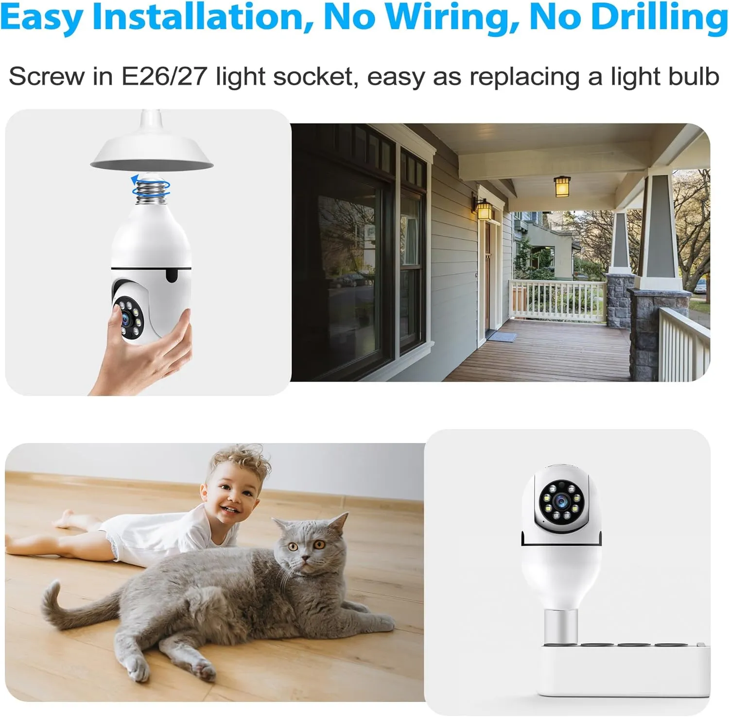 Light Bulb Security Camera 2 Packs, 5G&2.4GHz 2K Security Cameras Wireless Outdoor 360 PTZ Cameras for Home Security with Color Night Vision, 2 Way Talk, AI Human Detection, Screw in Light Socket