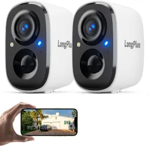 LongPlus ongplus Security Cameras Wireless Outdoor Camera Wireless Camera for Home Security, 2 Pack Battery Powered WiFi Cameras with AI Motion Detection, 2-Way Talk, Cloud/SD Storage
