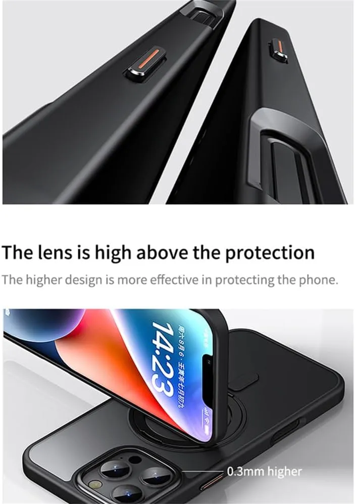 Magnetic 360 Stand Phone Case for iPhone 11 12 13 14 15 16 Pro Max 16Plus Metal Button Lens Protection Transparent Matte Cover,Black,for iPhone 12
