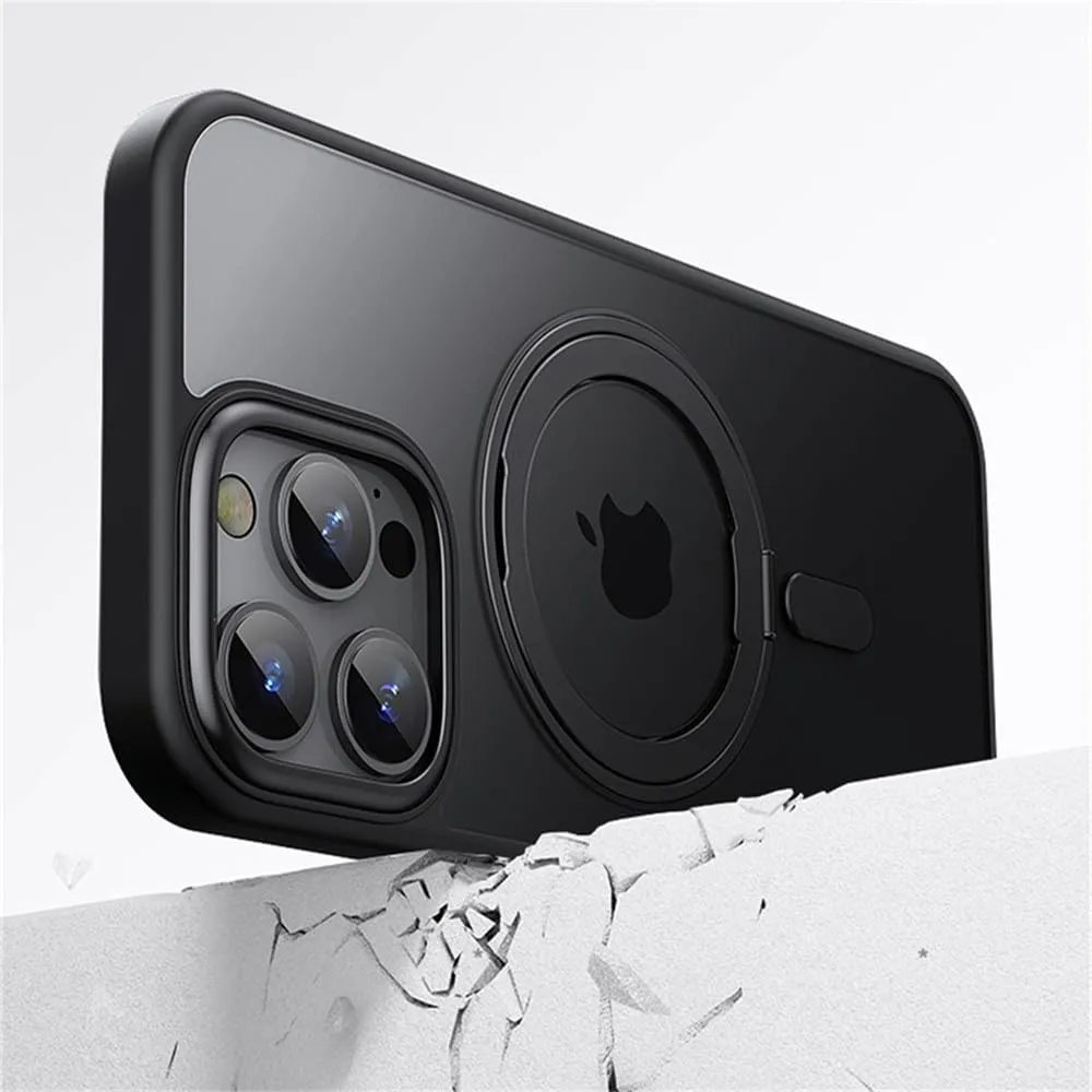 Magnetic 360 Stand Phone Case for iPhone 11 12 13 14 15 16 Pro Max 16Plus Metal Button Lens Protection Transparent Matte Cover,Blue,for iPhone 11 Pro