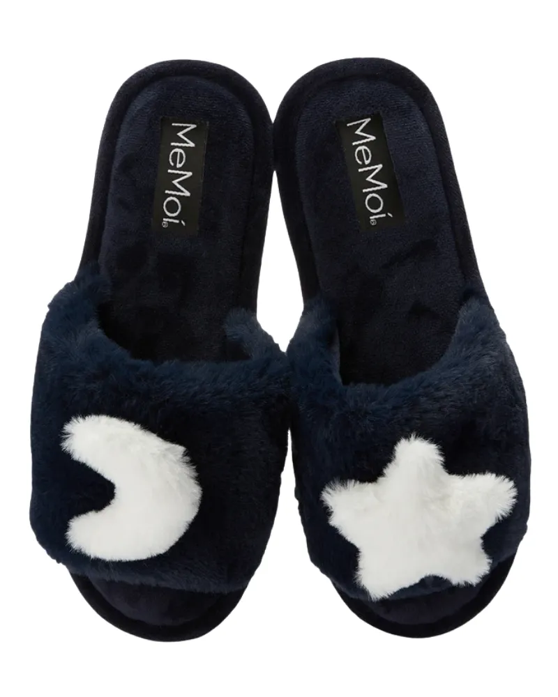 Me Moi Star & Moon Midnight Blue Plush Slipper