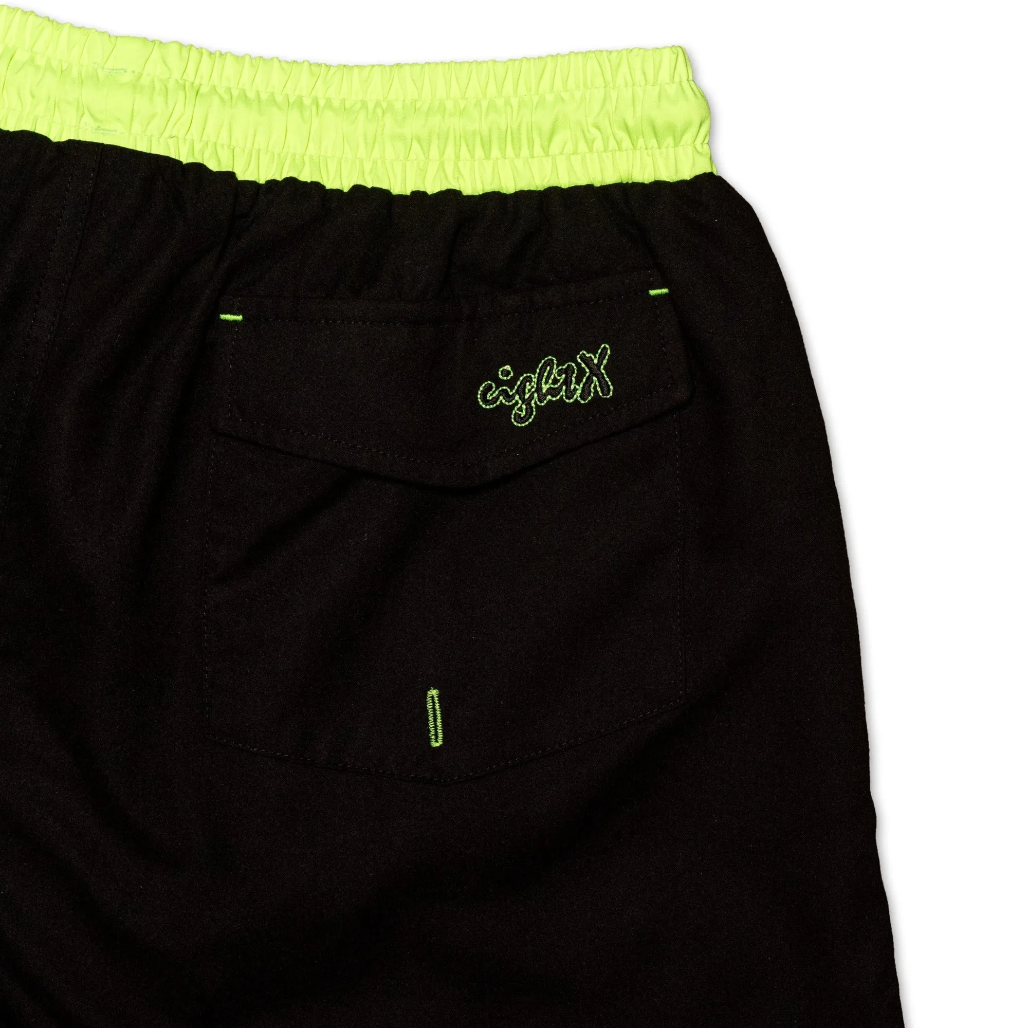 Men's Black Swim Trunks With Neon Yellow Trim