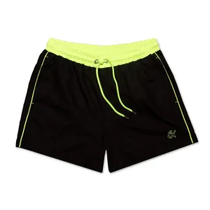 Men's Black Swim Trunks With Neon Yellow Trim
