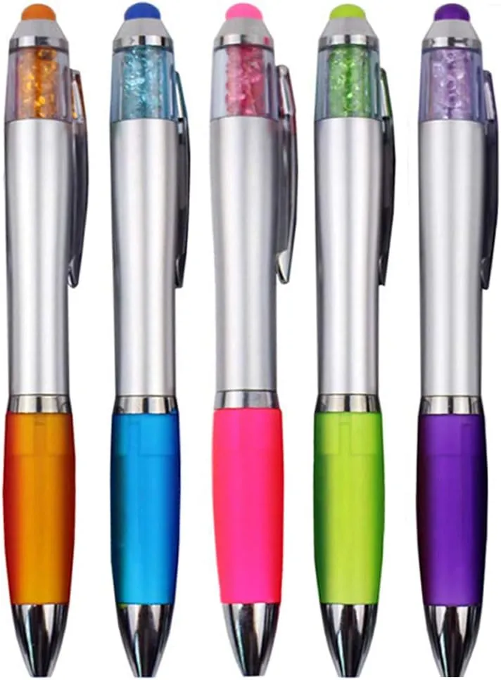 MiSiBao Stylus Pens for Touch Screens, Medium Point Pens with Crystals for Women and Kids Black Ink Pen with Stylus Ballpoint Pens with Comfort Grip for The Ipad5 Count 3 Refills