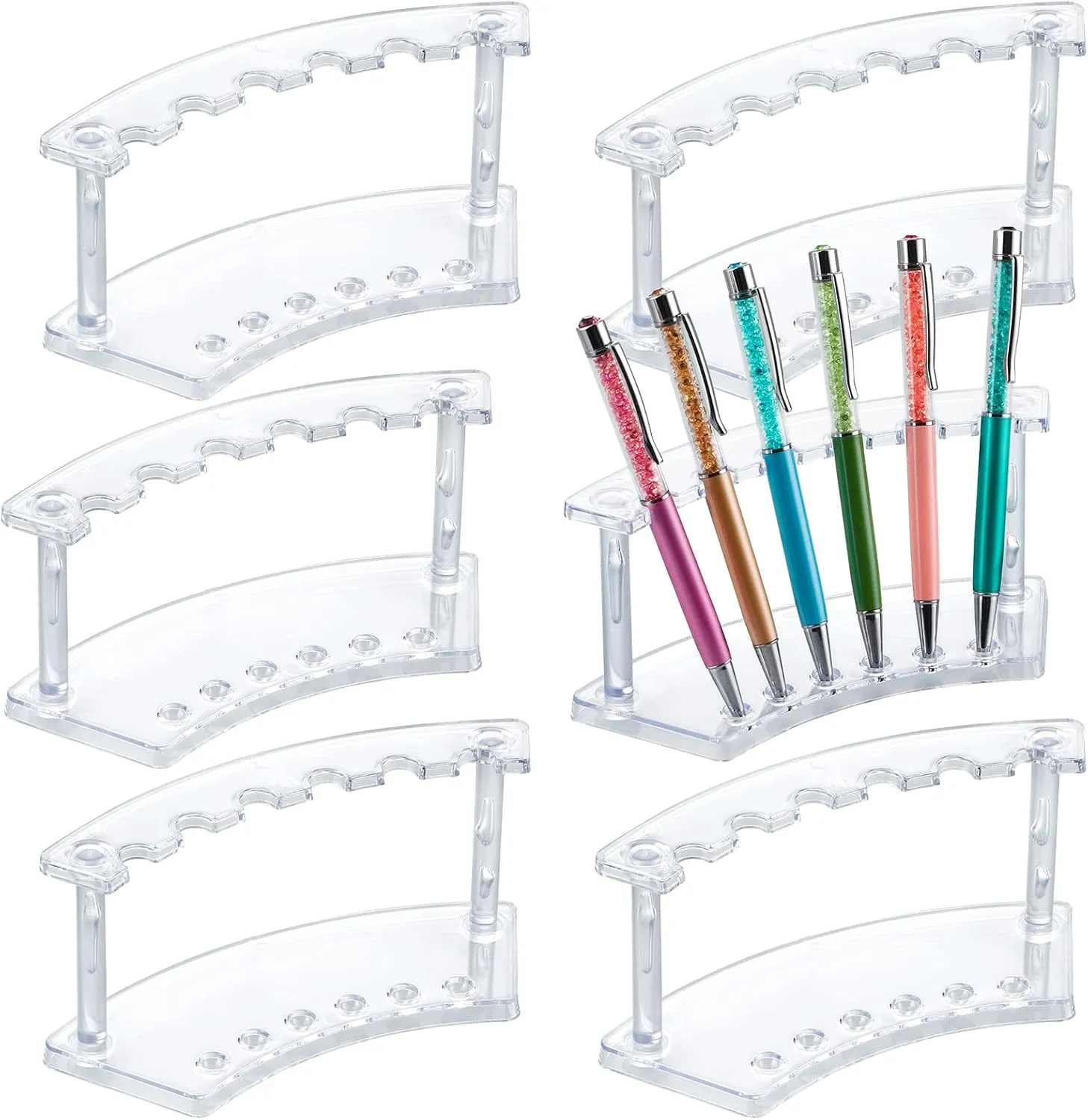 MOLIGOU 6 Pcs Pen Display Stand, 6 Slots Plastic Pen Holder, Clear Pen Display Rack for Craft Shows