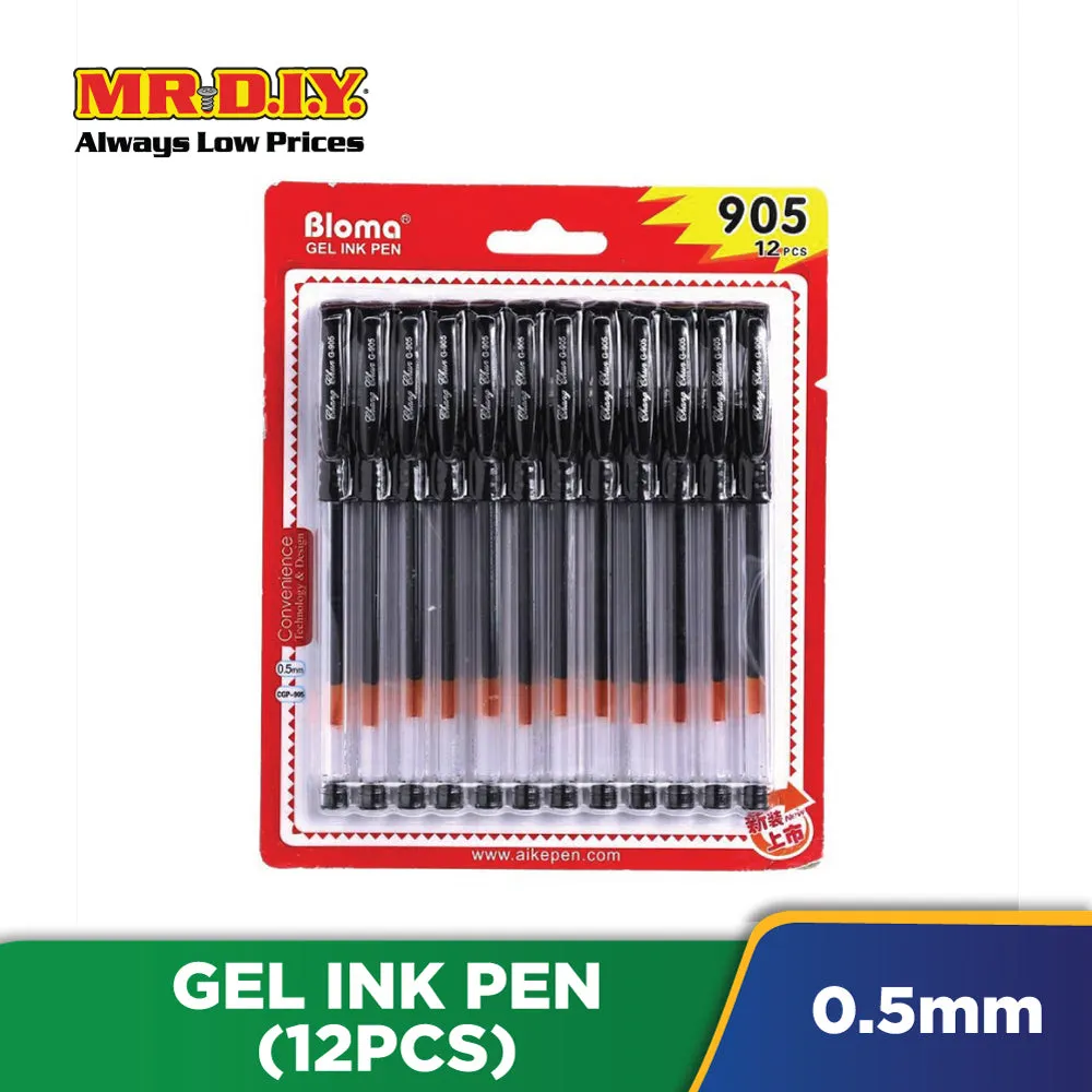 (MR.DIY) Bloma Black Gel Ink Pen 0.5mm (12 pcs)