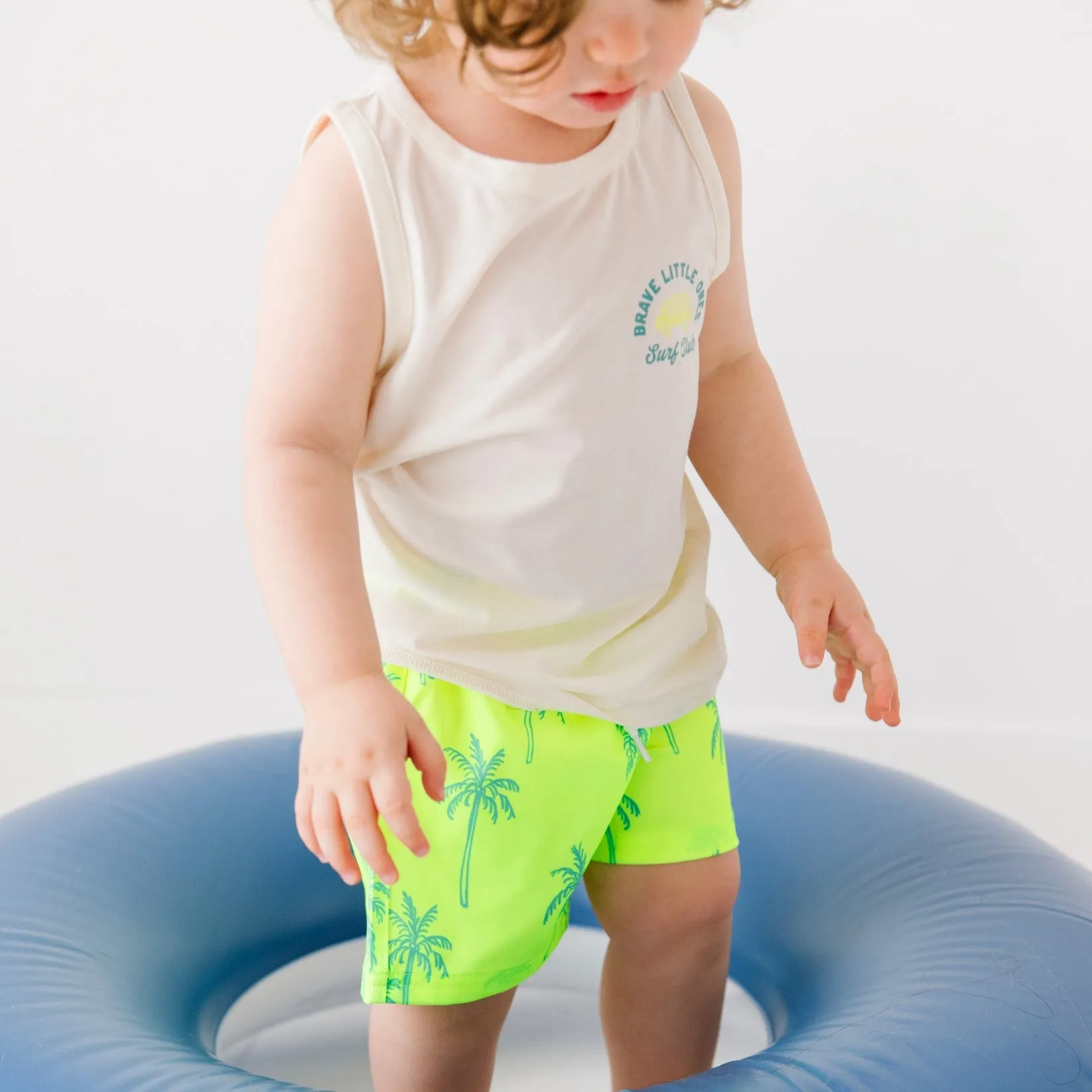 Neon Yellow Palms Swim Trunks