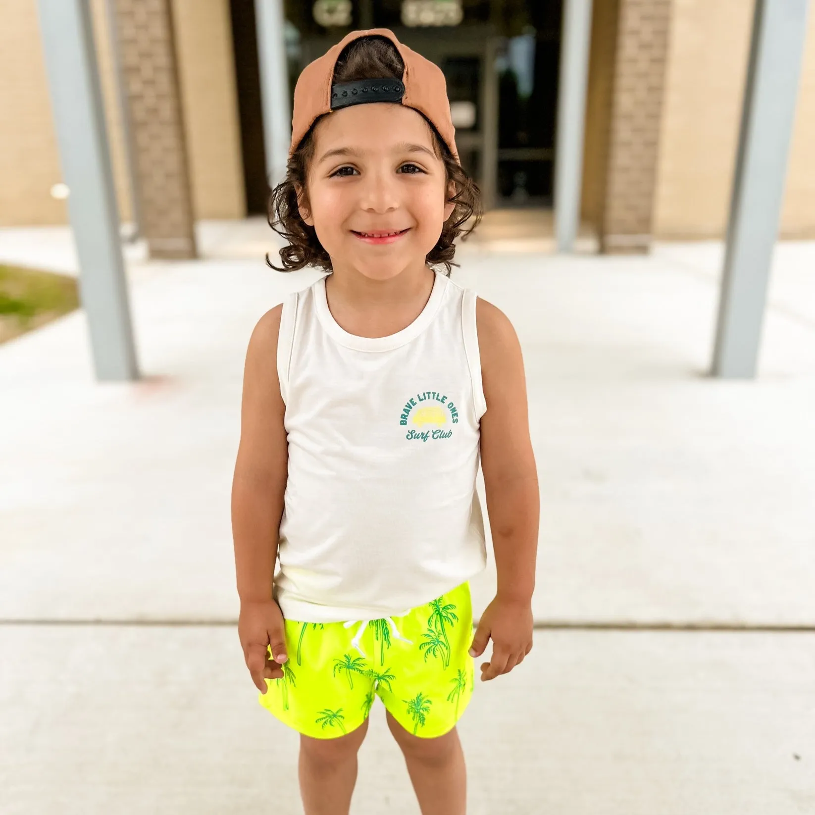 Neon Yellow Palms Swim Trunks