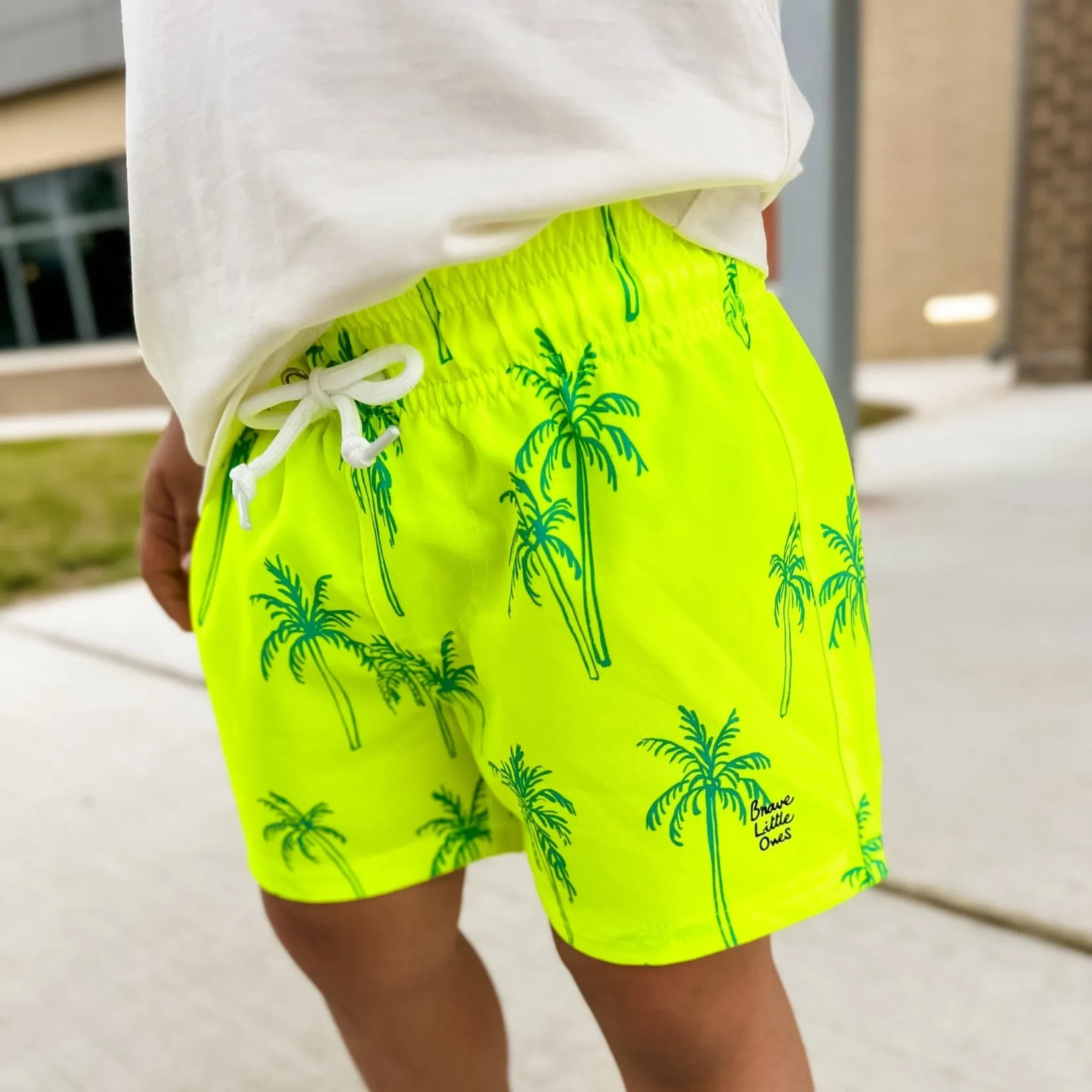 Neon Yellow Palms Swim Trunks