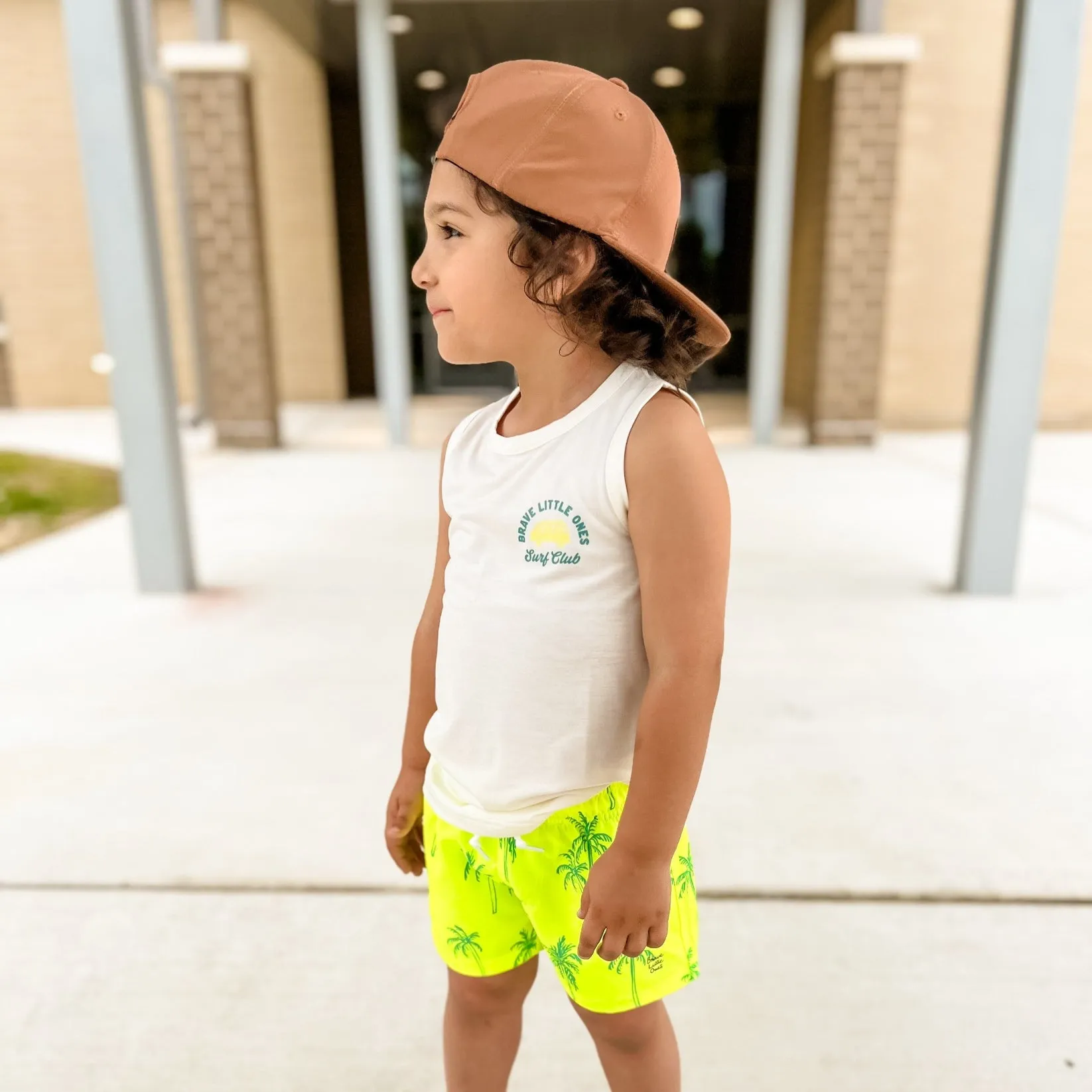 Neon Yellow Palms Swim Trunks