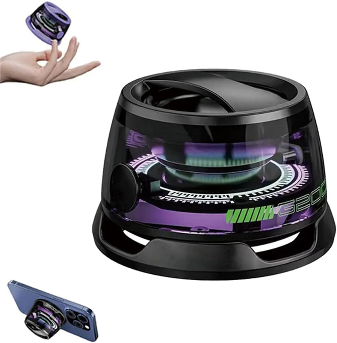 NeslemyPortable Waterproof G200 Magnetic Bluetooth Speaker with Multi-RGB Color Light and Phone Holder for Metal Surface, 7H Playtime,Perfect Mini Speaker (Black)