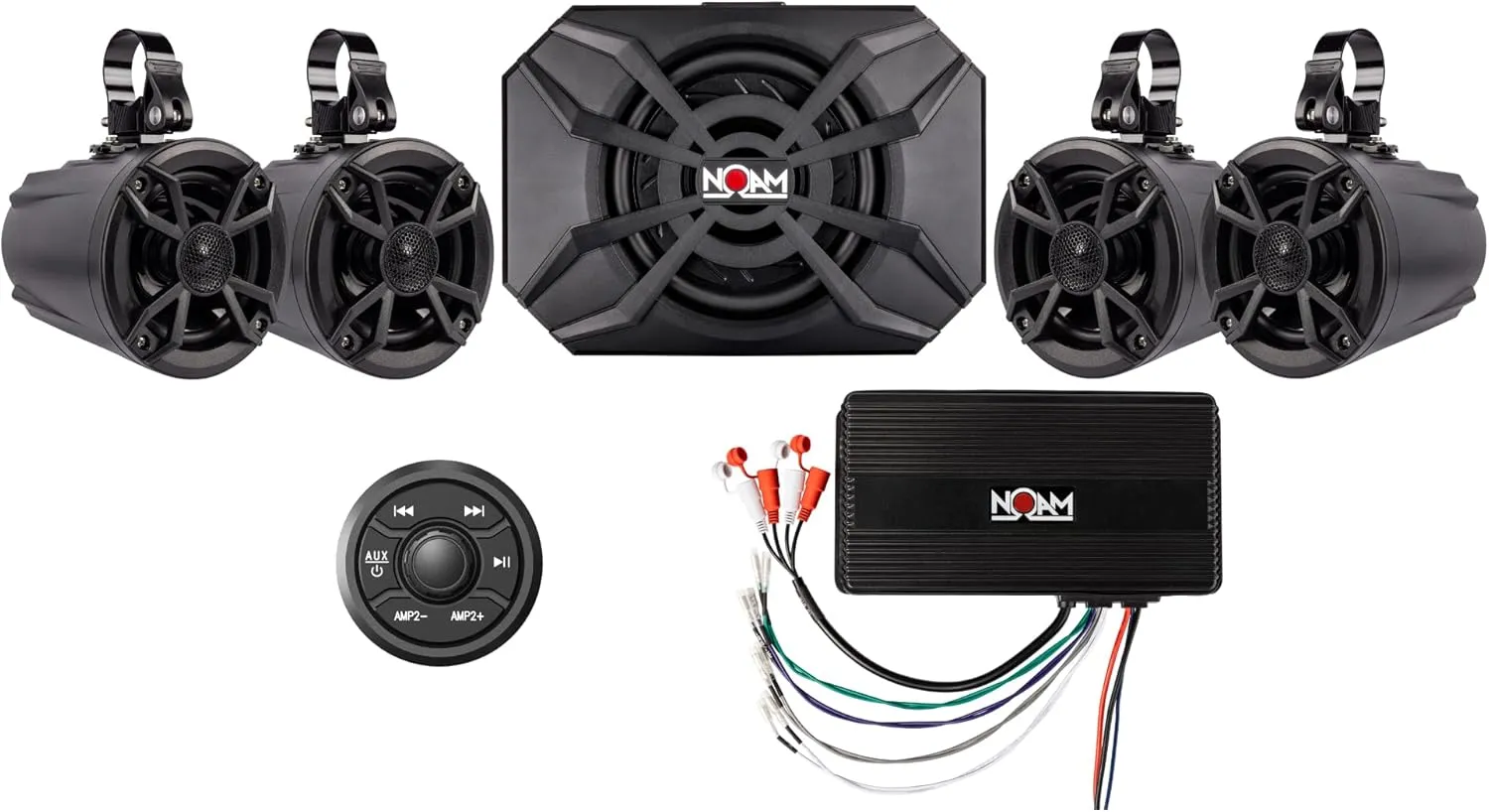 NOAM NUTV5-S Quad - ATV/UTV/Side by Side Waterproof Speakers Bluetooth 4.1 Marine Stereo System Including 4 Tower Speakers and Subwoofer