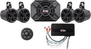 NOAM NUTV5-S Quad - ATV/UTV/Side by Side Waterproof Speakers Bluetooth 4.1 Marine Stereo System Including 4 Tower Speakers and Subwoofer