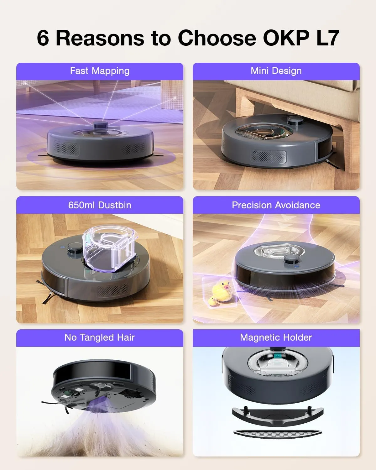 OKP L7 LiDAR Navigation Robot Vacuum and Mop Combo with 6000Pa Power Suction, Precision 3D Mapping, Robotic Vacuum for Hard Floors and Pet Hair Pick Up, Smart No-Go Zone, WiFi/App/Alexa Control