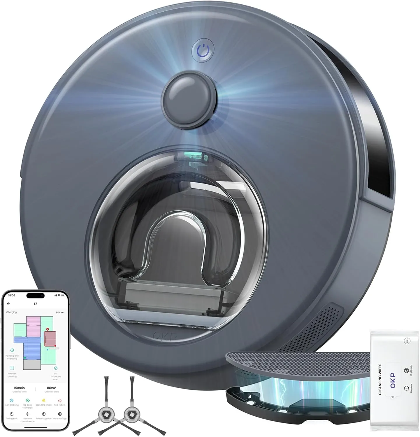 OKP L7 LiDAR Navigation Robot Vacuum and Mop Combo with 6000Pa Power Suction, Precision 3D Mapping, Robotic Vacuum for Hard Floors and Pet Hair Pick Up, Smart No-Go Zone, WiFi/App/Alexa Control