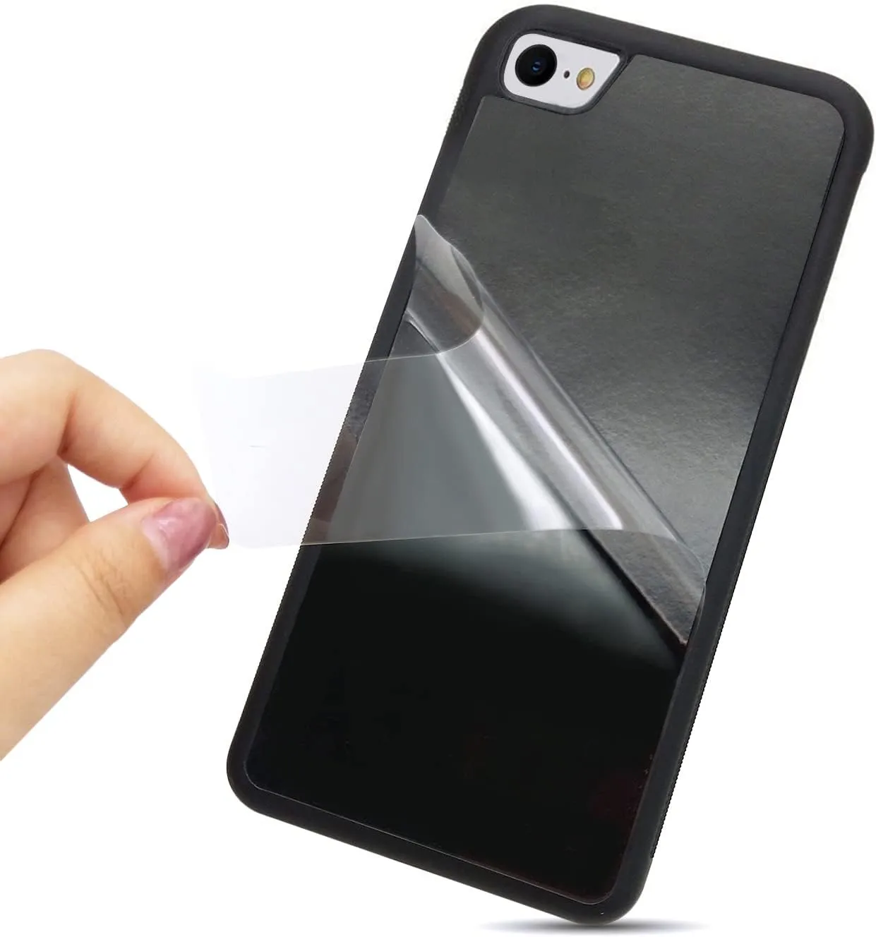 Omio for iPhone SE 2022 / iPhone 8 Antigravity Case Ultra Thin Magical Nano Sticky Technology Anti-Gravity Protective Cover Nano Suction Flexible Non-Slip Anti-Scratch Case for iPhone 7 Case Black