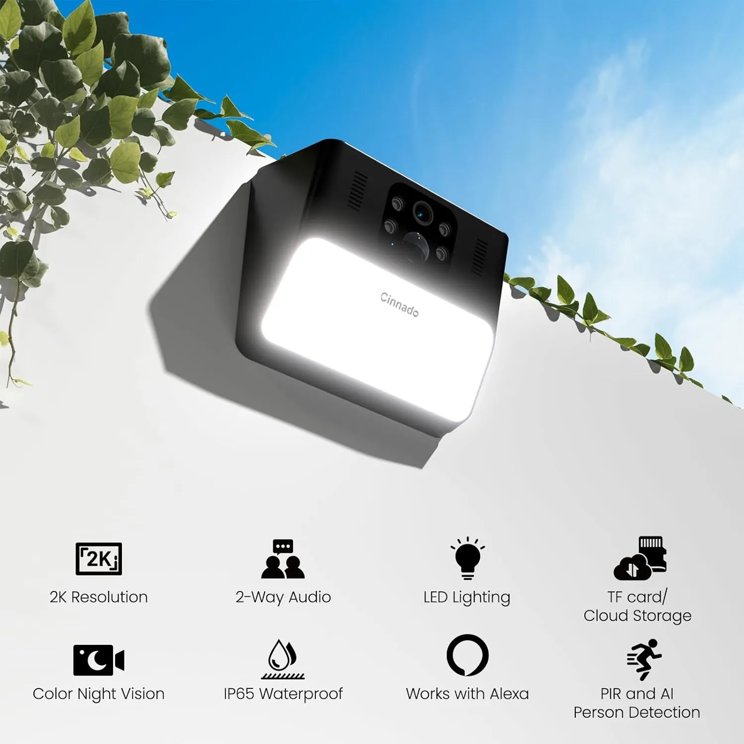 Outdoor Camera Wireless-2.4G 2K Solar Wall Light Cameras for Home Security with AI Motion Detection, Waterproof,Motion Activated Light, Siren Alarm Cloud/SD Storage, S2 (2.4G S2-Black-2Pack)