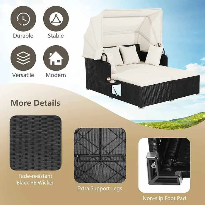 Outdoor Patio Wicker Daybed With Canopy