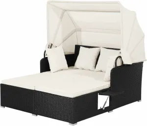 Outdoor Patio Wicker Daybed With Canopy