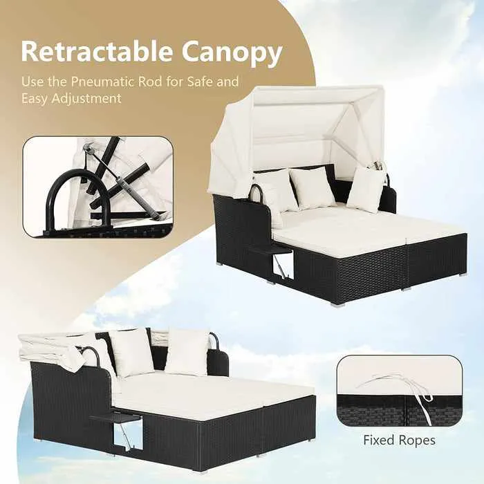 Outdoor Patio Wicker Daybed With Canopy