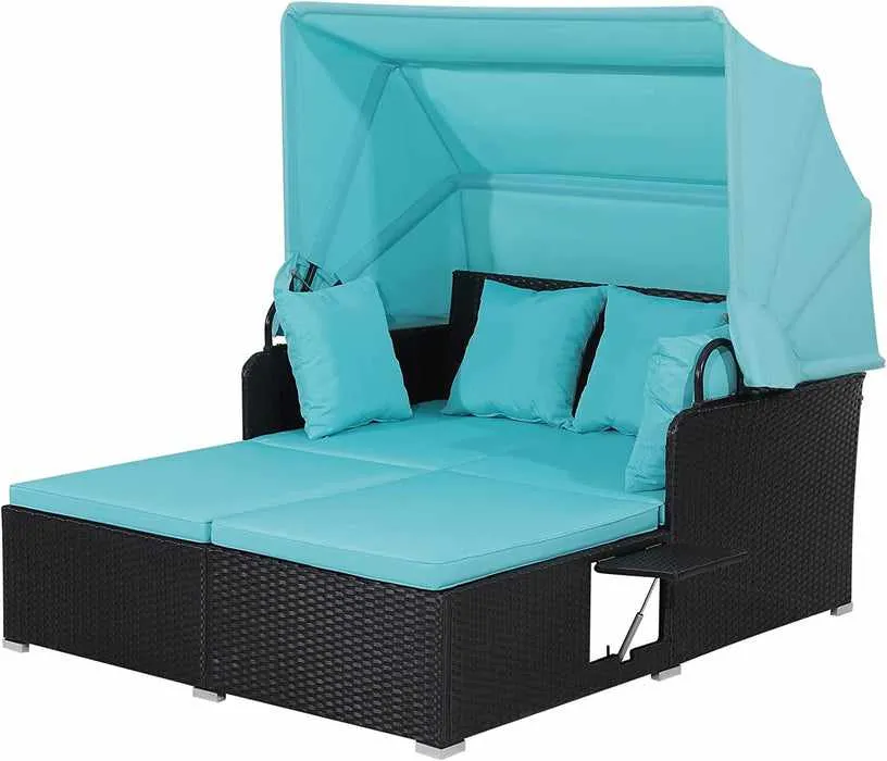 Outdoor Patio Wicker Daybed With Canopy