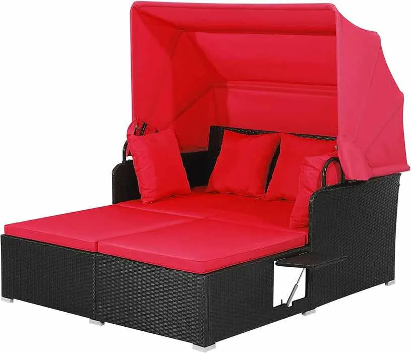 Outdoor Patio Wicker Daybed With Canopy
