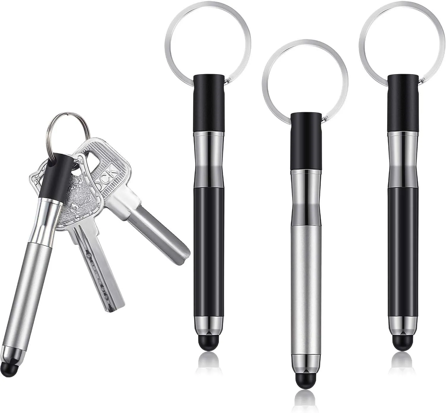 Outus 4 Pieces Mini Stylus Pen with Keyring Loop 3-in-1 Accessory Bullet Capacitive Keychain Stylus Tablet Pen Touchscreen Pen